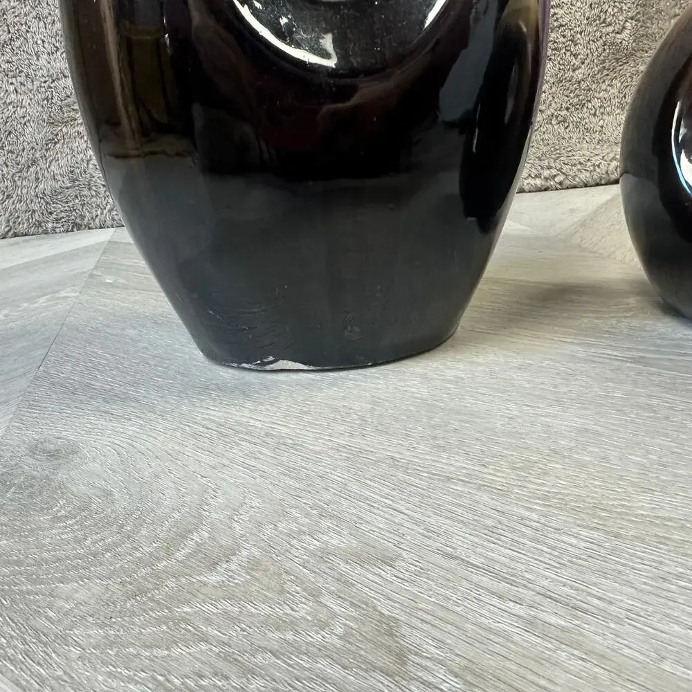 Pair of 2 Vases MCM Mid Century Modern Ceramic Brown Tan Beige Oval Circle